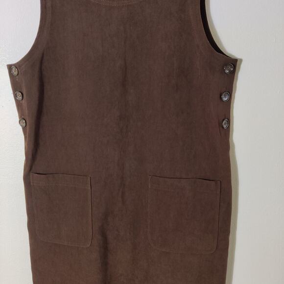 Vintage Talbots Brown Fall Pinafore Midi Dress Sz S Sleeveless Side Buttons Y2K - Picture 6 of 8